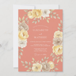 Invitación Boda de Romance Floral Coral Rubor