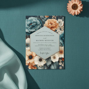 Invitación Boda de Romance Floral Coral Verde Acuario