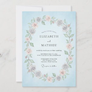 Invitación Boda de Romance Floral de Flor de Cielo Azul