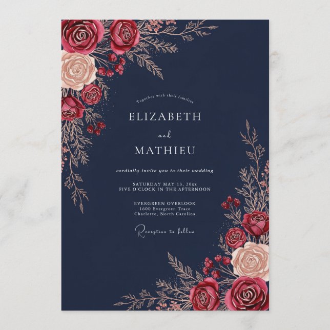 Invitación Boda de Romance Floral de Marina (Anverso)