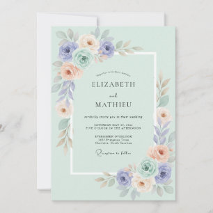 Invitación Boda de Romance Floral de Melocotón y Periwinkle