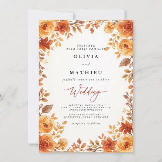 Invitación Boda de romance floral de otoño de oro