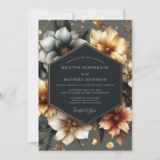 Invitación Boda de Romance Floral Dorado (Anverso)