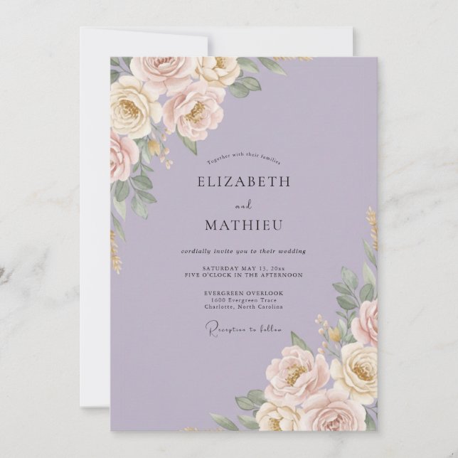 Invitación Boda de Romance Floral Etéreo de Lavanda (Anverso)