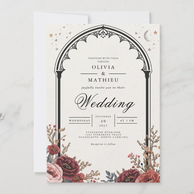 Invitación Boda de Romance floral gótico oscuro (Anverso)