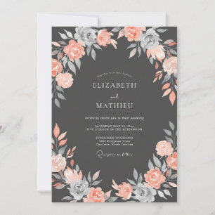 Invitación Boda de Romance Floral Gris Coral
