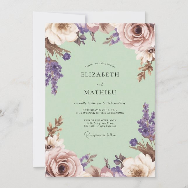 Invitación Boda de Romance Floral Lavanda Rubor (Anverso)