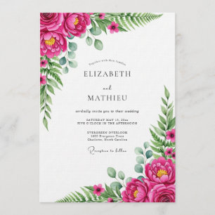 Invitación Boda de Romance Floral Lujurioso Magenta