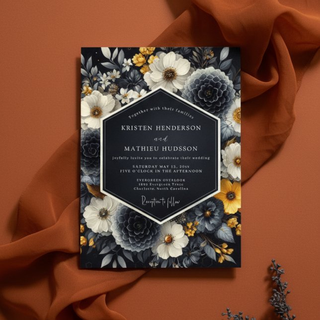 Invitación Boda de Romance Floral Negro (Subido por el creador)