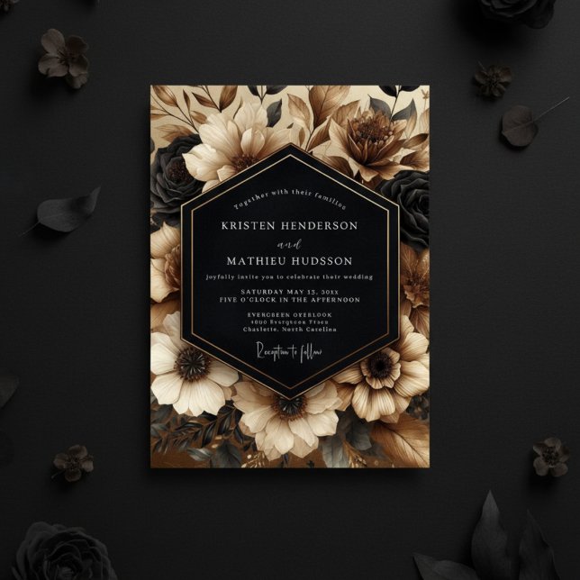 Invitación Boda de Romance Floral Negro (Subido por el creador)