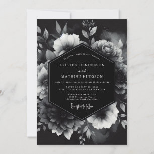 Invitación Boda de Romance Floral Opulento Negro
