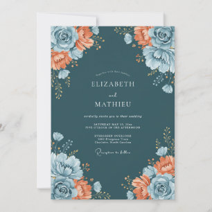 Invitación Boda de Romance Floral Opulento Verde Azul