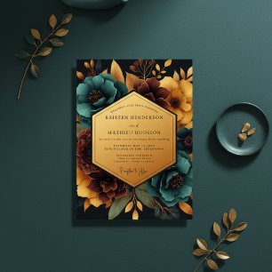 Invitación Boda de Romance Floral Opulento Verde Teal