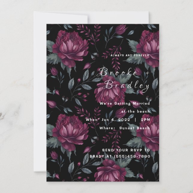 Invitación Boda de Romance Floral Oscuro (Anverso)