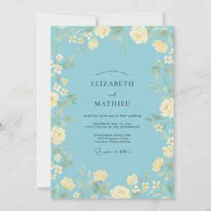 Invitación Boda de Romance Floral Primavera Verde Azul