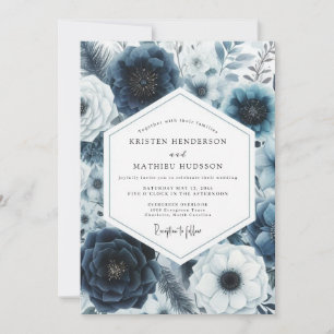 Invitación Boda de Romance Floral Profundo de la Marina