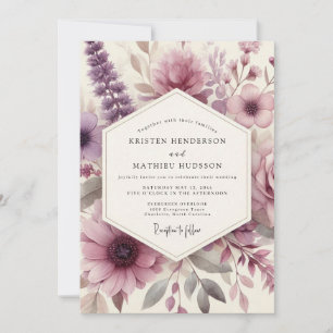 Invitación Boda de Romance Floral Púrpura Polvorienta