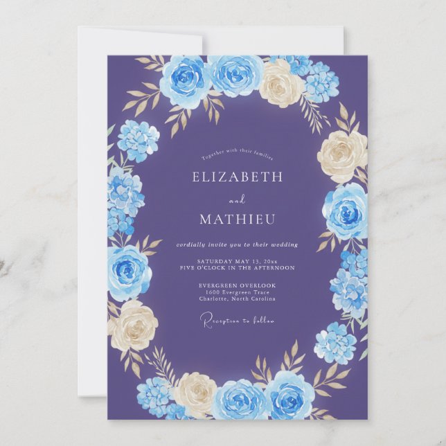 Invitación Boda de Romance Floral Púrpura Profundo (Anverso)