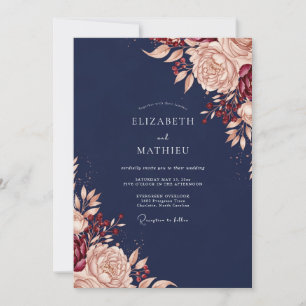 Invitación Boda de Romance Floral Rosa Marino