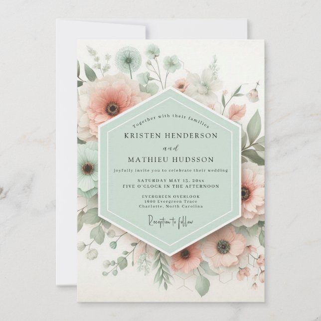Invitación Boda de Romance Floral Rosa Pálido (Anverso)