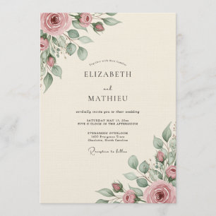 Invitación Boda de Romance Floral Rosa Polvo