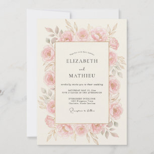 Invitación Boda de Romance Floral Rosa Polvoriento