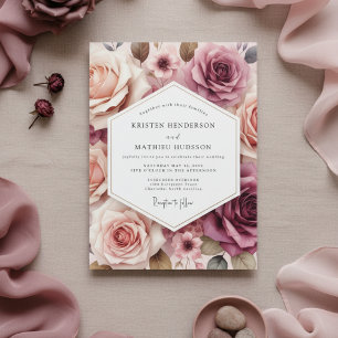 Invitación Boda de Romance Floral Rosa Polvoriento