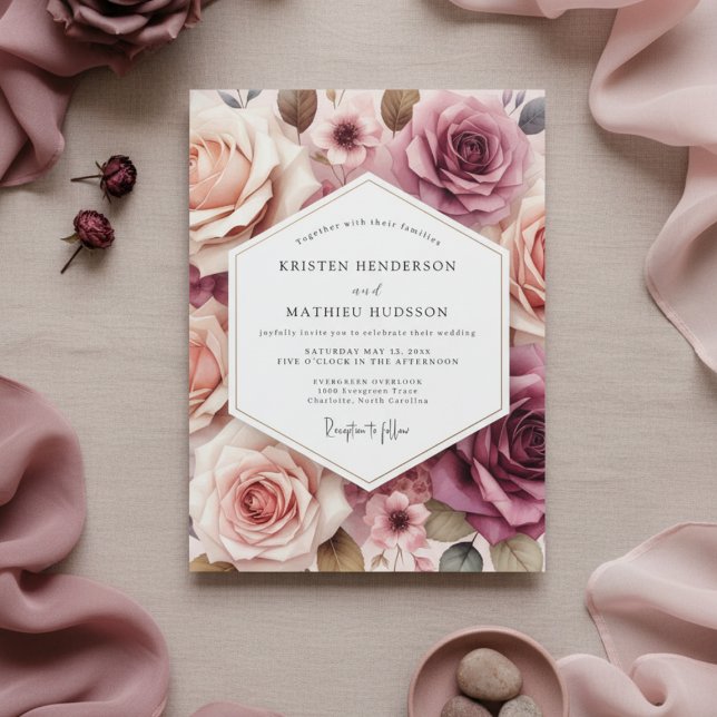 Invitación Boda de Romance Floral Rosa Polvoriento (Subido por el creador)