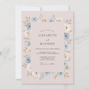 Invitación Boda de Romance Floral Suave Azul Pálido