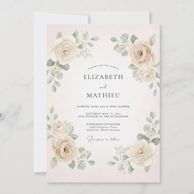 Invitación Boda de Romance Floral Suave Crema (Anverso)