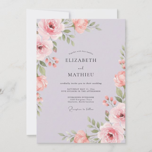 Invitación Boda de Romance Floral Suave de Lavanda (Anverso)