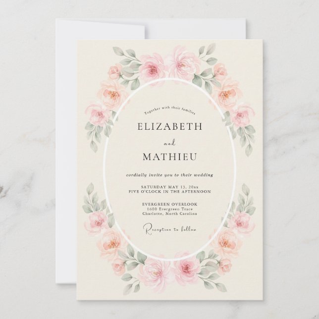 Invitación Boda de Romance Floral Suave de Melocotón (Anverso)