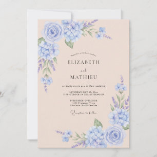 Invitación Boda de Romance Floral Suave de Periwinkle