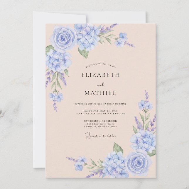 Invitación Boda de Romance Floral Suave de Periwinkle (Anverso)