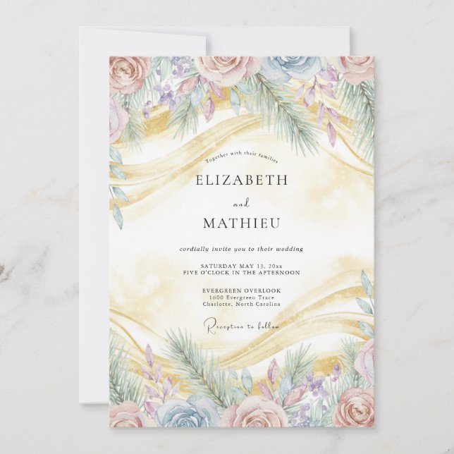 Invitación Boda de Romance Floral Suave Lavanda (Anverso)