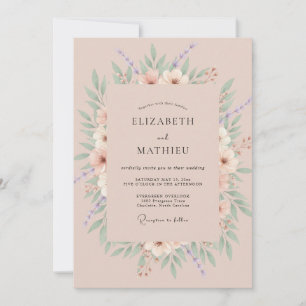 Invitación Boda de Romance Floral Suave Rosa Polvoriento