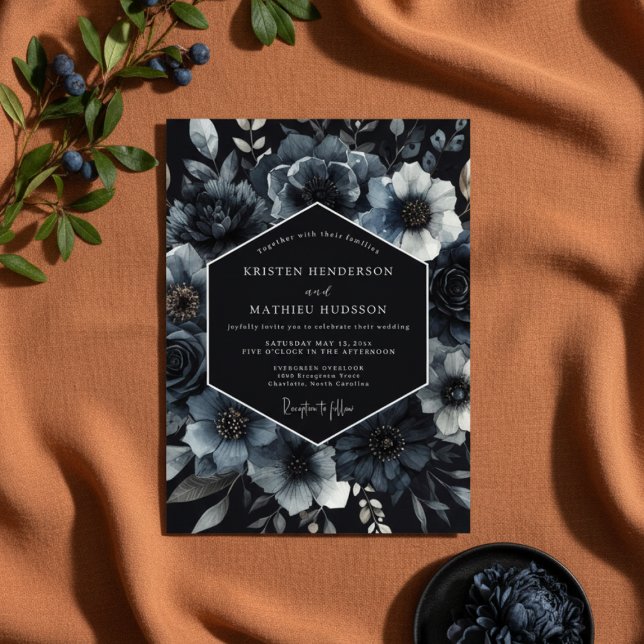 Invitación Boda de Romance Floral Teal Oscuro (Subido por el creador)