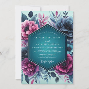 Invitación Boda de Romance Floral Turquesa Malhumorado