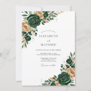 Invitación Boda de Romance Floral Verde Esmeralda