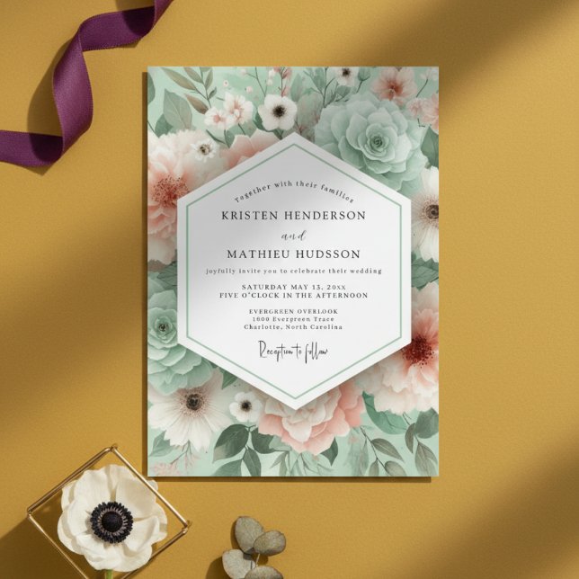 Invitación Boda de Romance Floral Verde Menta (Subido por el creador)