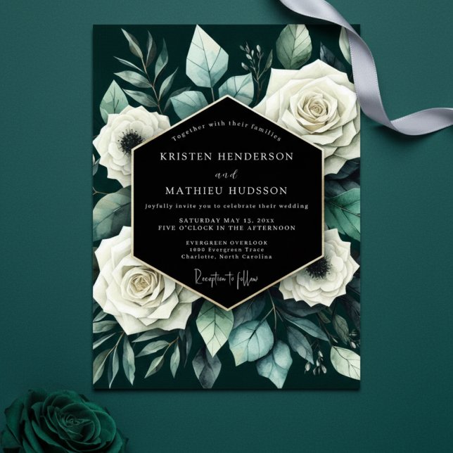 Invitación Boda de Romance Floral Verde Profundo (Subido por el creador)