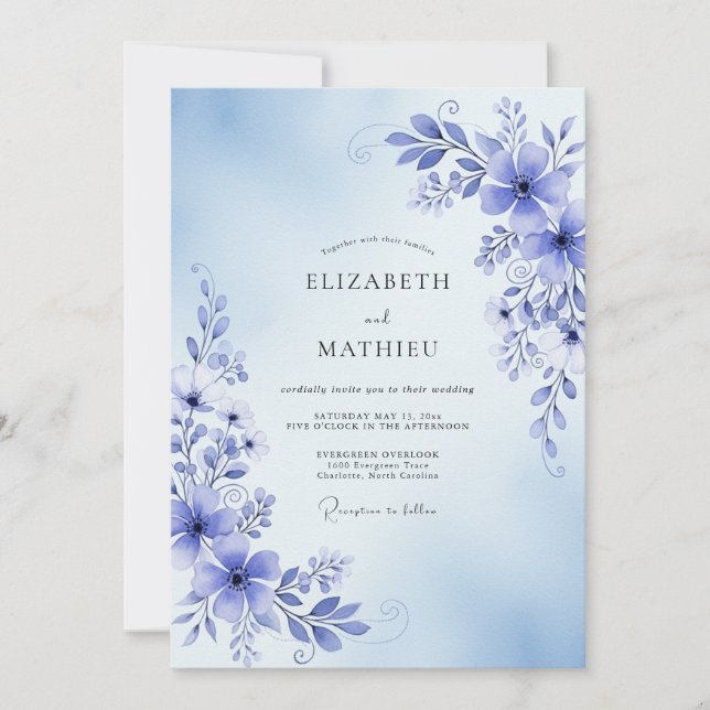 Invitación Boda de Romance Floral Vinca menor (Anverso)