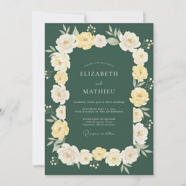 Invitación Boda de Romance Florido Verde Forestal (Anverso)