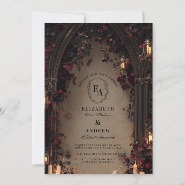 Invitación Boda de Romance Gótico con Velas (Anverso)