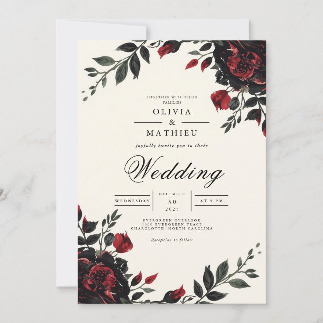 Invitación Boda de Romance gótico floral oscuro (Anverso)