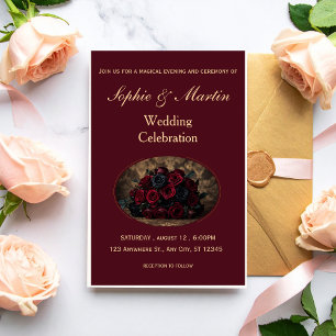 Invitación Boda de Romance Gótico Oscuro Burdeos con Foto Per