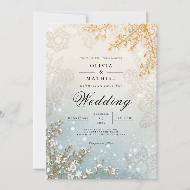 Invitación Boda de Romance invernal en flor escarchado (Anverso)