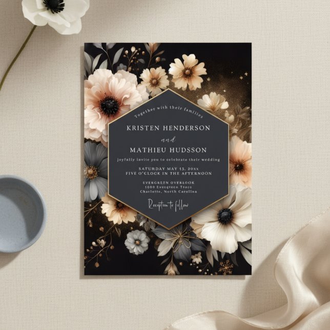 Invitación Boda de Romance Opulento Floral Carbón (Subido por el creador)