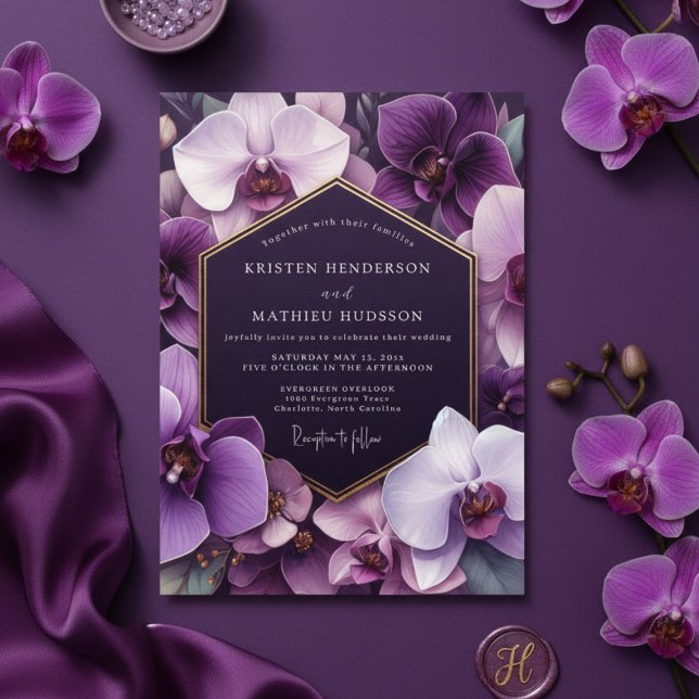 Invitación Boda de Romance Opulento Orquídea Púrpura (Subido por el creador)