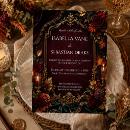 Invitación Boda de Romance Oscuro Burgundy & Gold